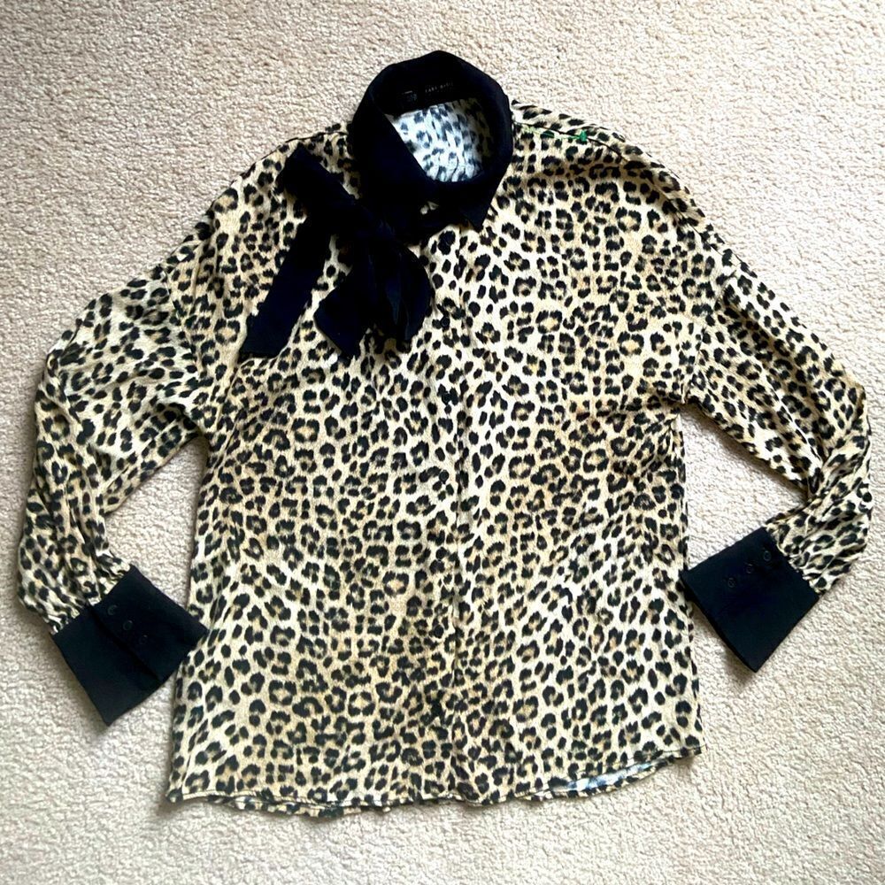 Brand Zara Leopard Print Blouse with Contrast Tie